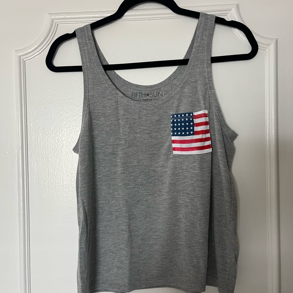 Fifth Sun Heather Gray Tank with Flag Pocket
